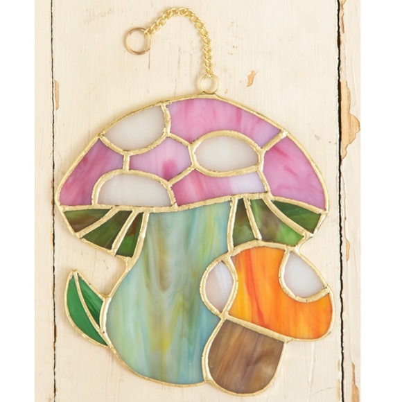 Natural Life - Stained Glass Suncatcher Window Hanging Gold Pink Orange Mushroom - Picture 2 of 5